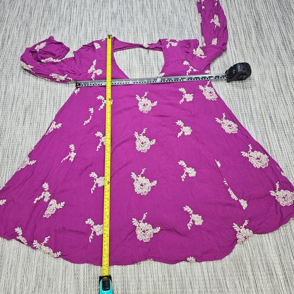 Free People Womens Size M Emma Austin Purple Embroidered Long Sleeve Mini Dress - Picture 12 of 16